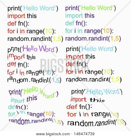 Set Of Programs Python Code. Vector Illustration