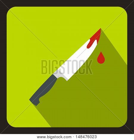 Steel knife covered with blood icon in flat style on a lime background vector illustration