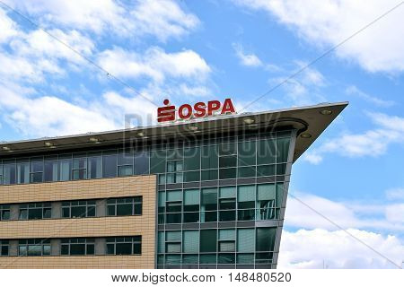 Rostock, Germany - August 22, 2016: Office of OSPA Sparkasse in Rostock