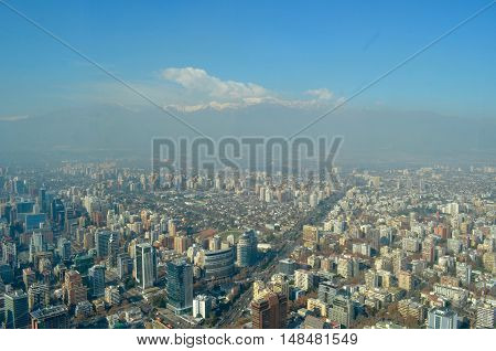 Aerial View of Santiago to the Andes