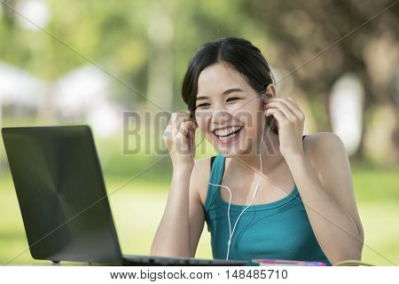Asian cute woman college student on campus
