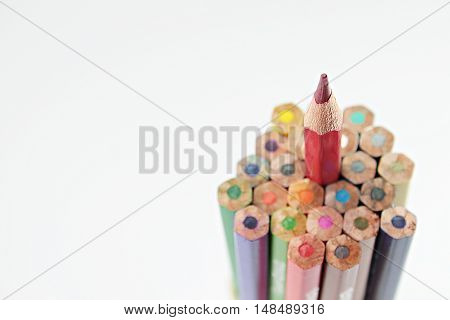 Business, leadership individual, unique, independent, winner, success concept : Group of color pencil with a single sharp one