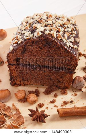 Gingerbread Or Dark Cake With Chocolate And Cocoa, Delicious Dessert