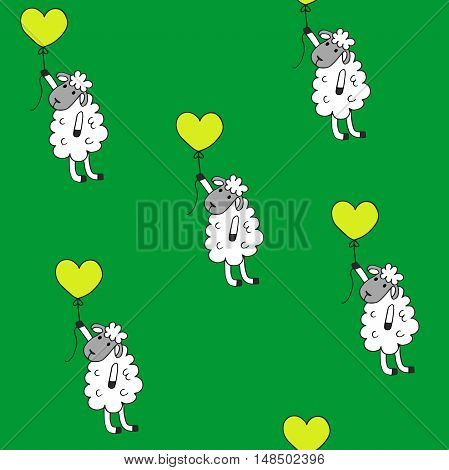 high quality original trendy vector Seamless pattern sheep with heart baloon colored for babyroom