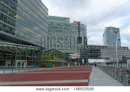 VIENNA AUSTRIA - NOVEMBER 25 2013: Vienna International Center VIC. Campus and building complex hosting the United Nations Office;