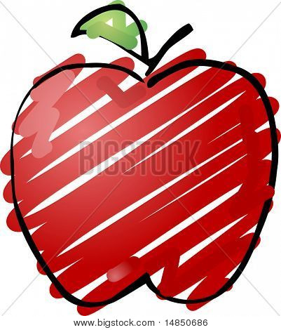 Náčrt apple-ručně tažené lineart vzhled útržkovité zbarvení ilustrace