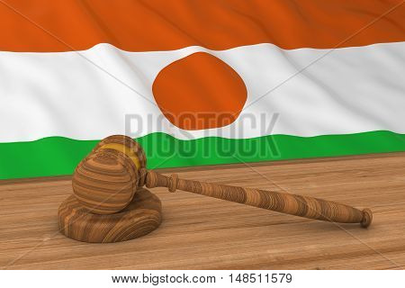 Nigerien Law Concept - Flag Of Niger Behind Judge's Gavel 3D Illustration
