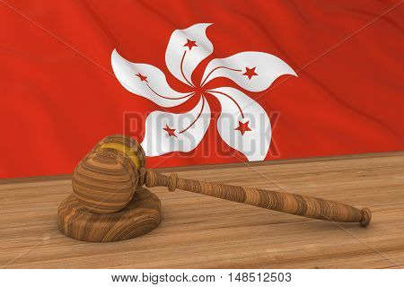 Hong Kongese Law Concept - Flag Of Hong Kong Behind Judge's Gavel 3D Illustration