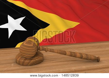 Timorese Law Concept - Flag Of East Timor Behind Judge's Gavel 3D Illustration