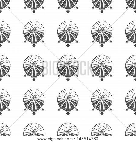 Vintage airship seamless pattern. Retro Dirigible wallpaper design. Old sketching style. Vector