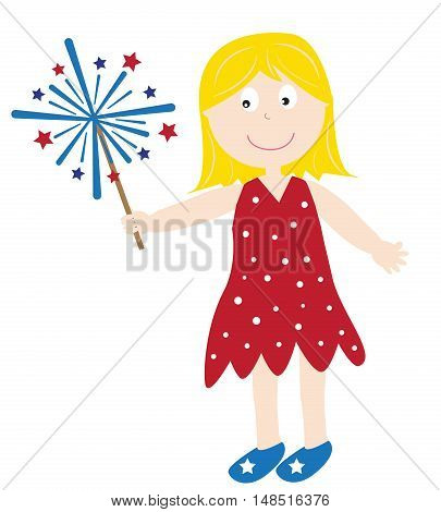 4th of July Girl with Firework Sparkler