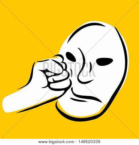 Face punch. Human hand with a clenched fist. Vector black illustration isolated on a yellow background. For web poster info graphic