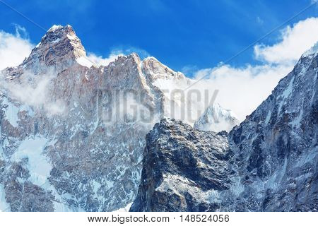 Scenic view of the Jannu peak in Kanchenjunga Region, Himalayas, Nepal.