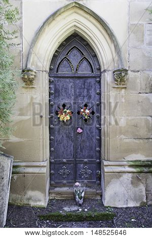 Old Gate Of A Funeral Pantheon Detail Of Edification For Dead Graveyard