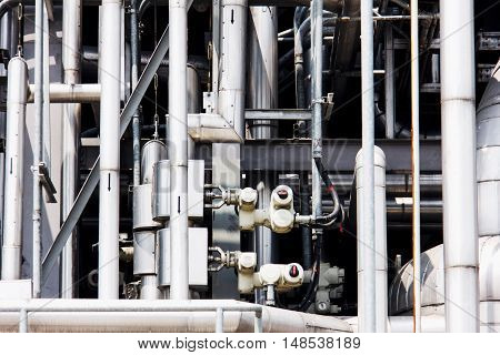 Steel pipelines and cables of industrial power plant Industrial zone