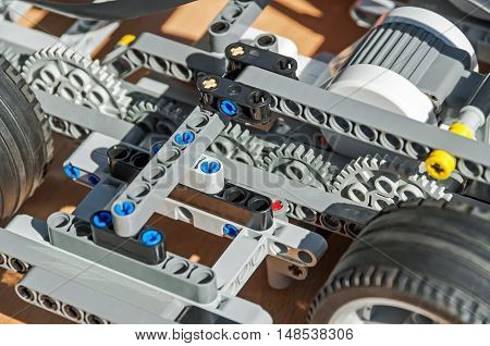 Dnepropetrovsk Ukraine - August 23 2015: Technic. The design of children's self-propelled modular trolleys