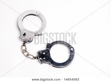 Law Enforcement Handcuffs Wrist Restraints on White Background