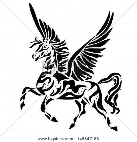 pegasus for coloring or tattoo isolated on white background