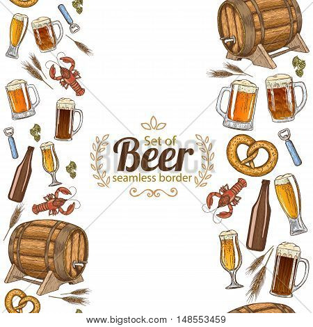 Vertical seamless borders of colorful beer icons. Vector stock illustration.