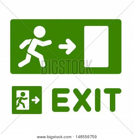 Green Emergency Exit Sign Set on White Background. Vector illustration