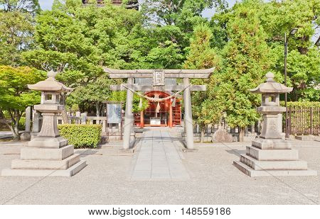 KYOTO JAPAN - JULY 23 2016: Yashima Shinto Shrine on the grounds of Toji Buddhist Temple in Kyoto. Dedicated to Oonamuchi-no-kami lord of the land
