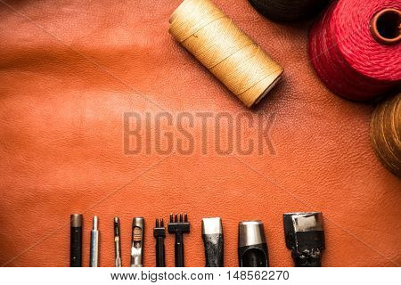 Background Of Leather Craftsmanship With Tool