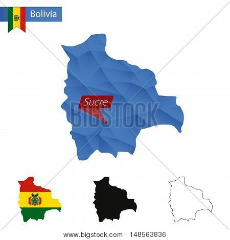 Bolivia Blue Low Poly Map With Capital Sucre.