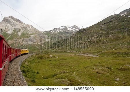 12 july 2009-tirano-italy-Swiss mountain train Bernina Express crossed through the high montainssuisse