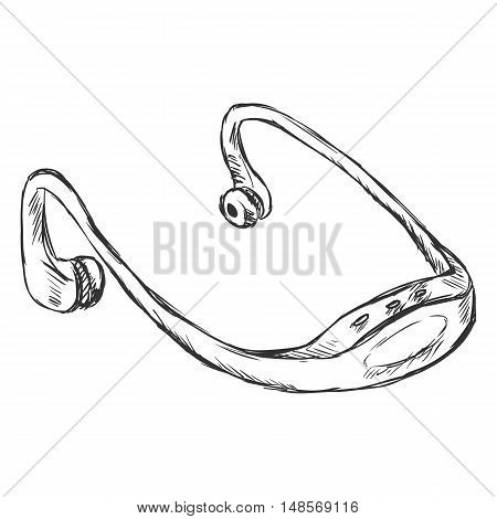 Vector Sketch Single Headphones Mp3-player