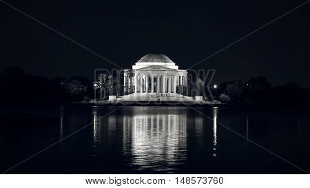 Jefferson memorial at night in Washington DC, United States of America