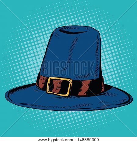 Vintage hat pilgrim, pop art retro vector illustration. Traditional religious clothing