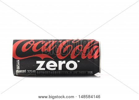 Bangkok, Thailand - September 23, 2016: Coca-Cola, Fanta and Sprite Cans Isolated On White. The three drinks produced by the Coca-Cola Company are the worlds best sold refreshing drinks.