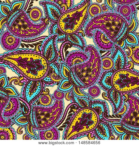 Decorative background Hand-Drawn Henna Mehndi Abstract Mandala Flowers and Paisley Doodle Vector Illustration Design Elements