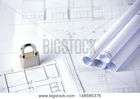 A key lock on several drawings for the project engineer jobs