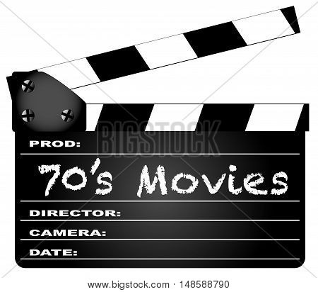 A typical movie clapperboard with the legend 70's Movies isolated on white.