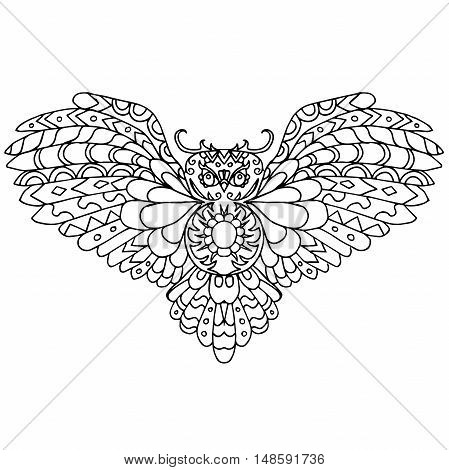 High quality owl for coloring or tattoo isolated on white background