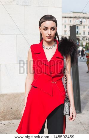 Fashionable Woman Posing During Milan Fashion Week