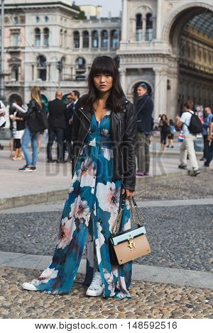 Fashionable Woman Posing During Milan Fashion Week