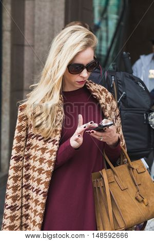 Fashionable Woman Posing During Milan Fashion Week