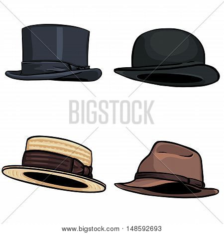 vector cartoon set of 4 hats on White Background