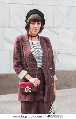 Fashionable Woman Posing During Milan Fashion Week