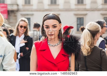 Fashionable Woman Posing During Milan Fashion Week