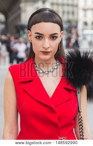 Fashionable Woman Posing During Milan Fashion Week