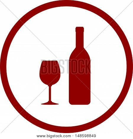Red Wine Bottle And Glass In Round Frame
