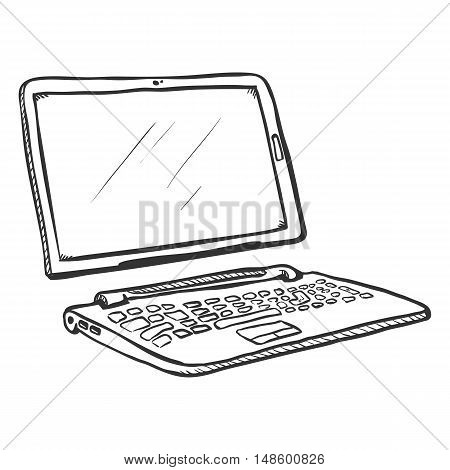 Vector Single Sketch Transformer Laptop. Tablet And Keyboard