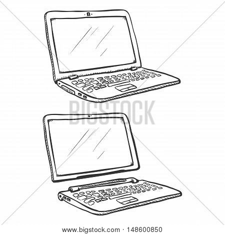Vector Set Of Two Sketch Laptops. Regular And Transformer Ones.