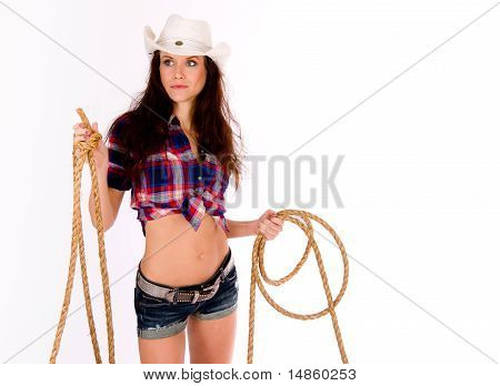 Ready for Rodeo Woman Practicing Roping Technique