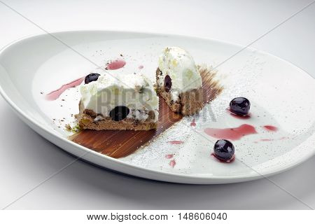 Dessert Sicilian Cassata with cherries in syrup