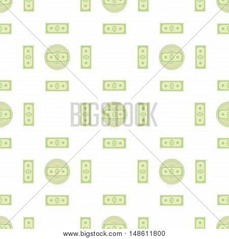 Set of Paper Dollars Seamless Pattern on White Background. American Banknotes. Cash Money. US Currency