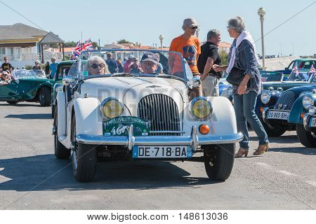 Sables d Olonne France - September 23 2016 : English vintage car rally in the streets of the city 